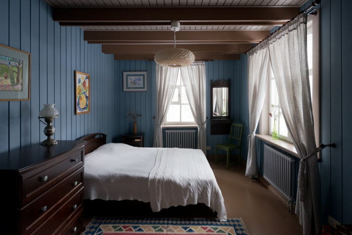 esquema de cores do quarto em estilo campestre rústico