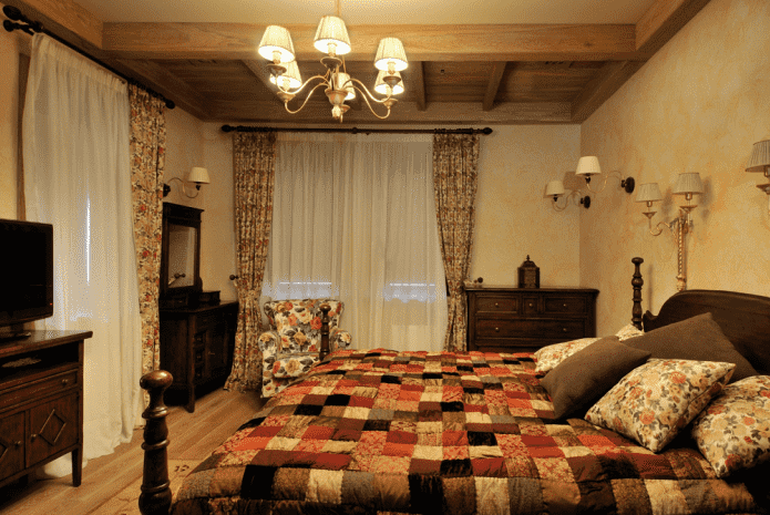 iluminação no quarto em estilo campestre