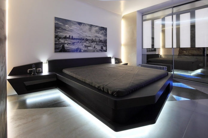 móveis no interior do quarto em estilo de alta tecnologia