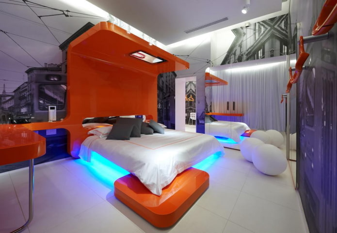 móveis no interior do quarto em estilo de alta tecnologia