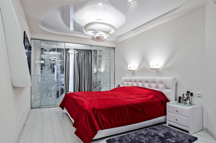 têxteis no interior do quarto em estilo high-tech