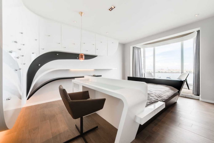 móveis no interior do quarto em estilo high-tech
