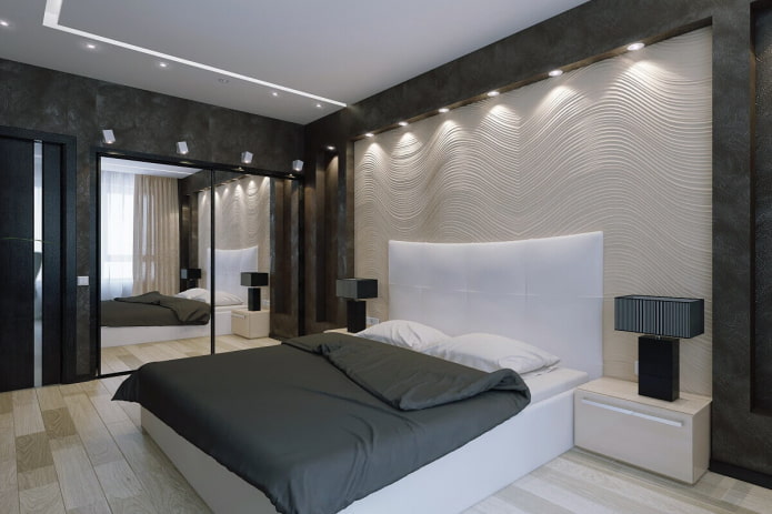 iluminação no interior do quarto em estilo high-tech