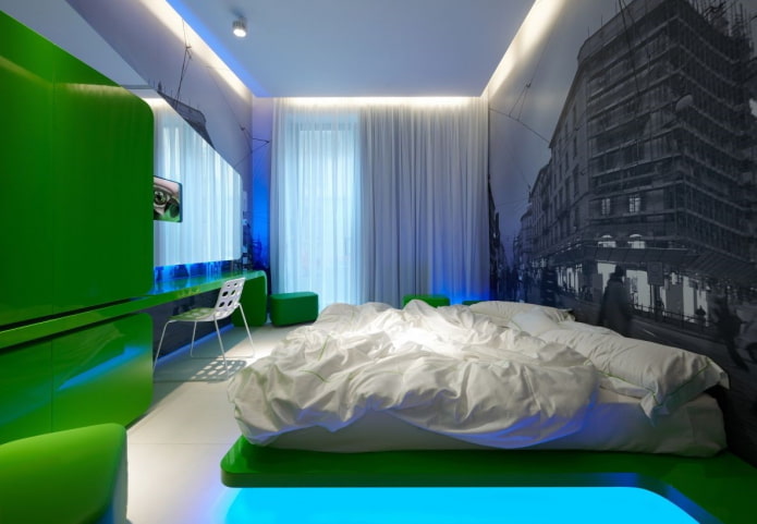 móveis no interior do quarto em estilo high-tech