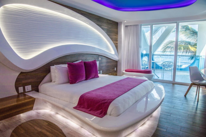 design de interiores de quarto em estilo hi-tech