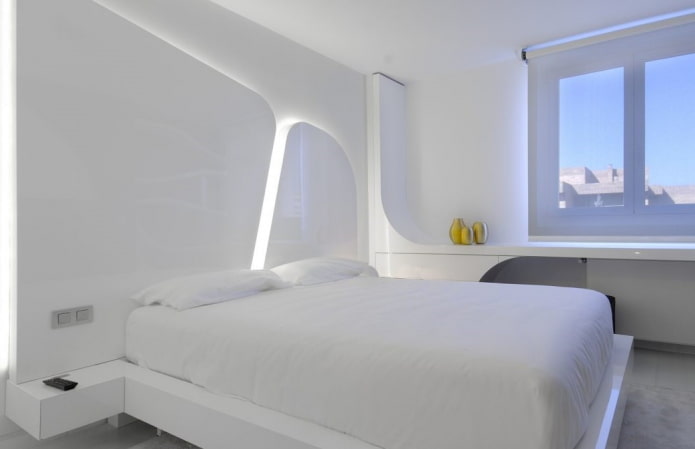 quarto branco como a neve em estilo high-tech