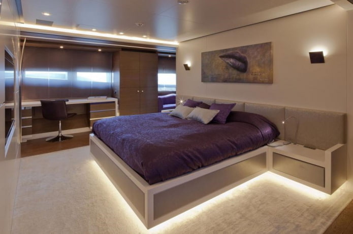 design de interiores de quarto em estilo hi-tech