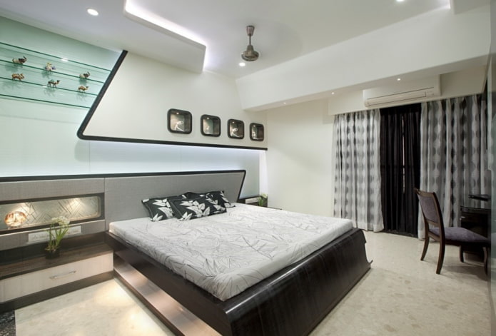 design de interiores de quarto em estilo hi-tech