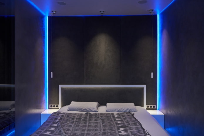 iluminação no interior do quarto em estilo high-tech