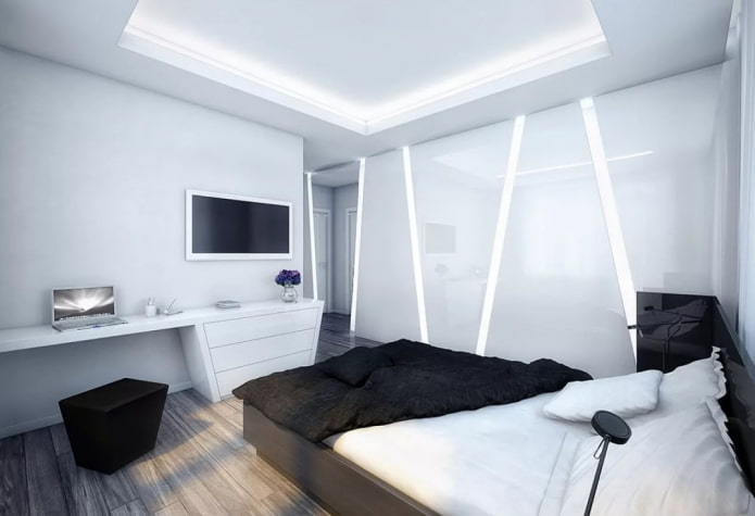 iluminação no interior do quarto em estilo high-tech