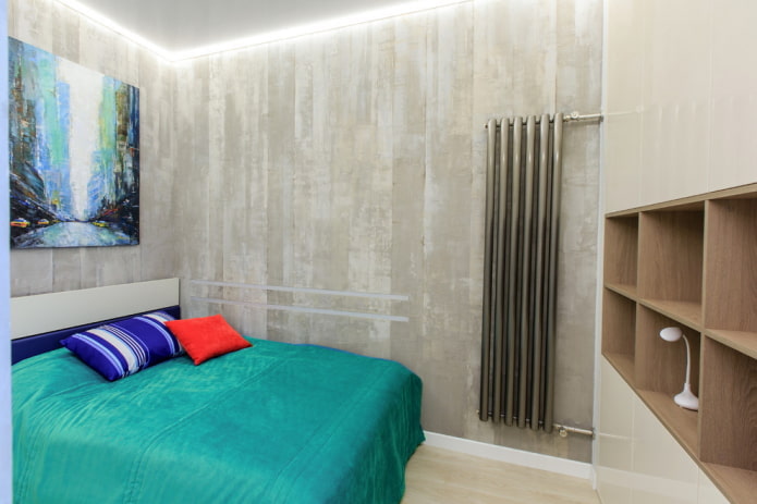 esquema de cores do quarto em estilo industrial