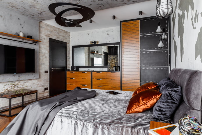 móveis no interior de um quarto em estilo industrial