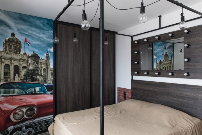 design de quarto pequeno em estilo industrial