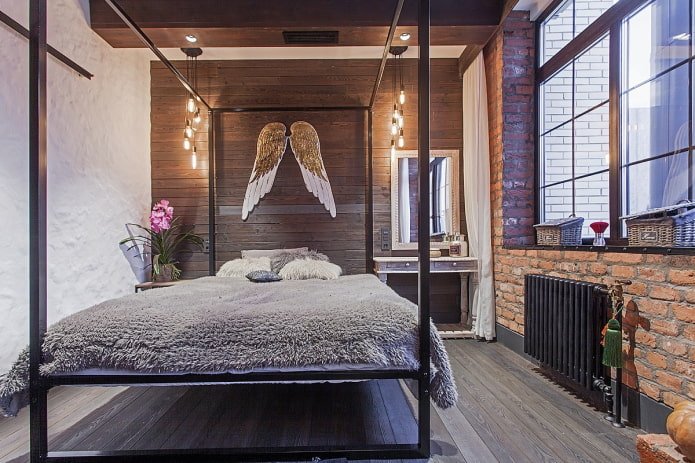 quarto feminino em estilo industrial