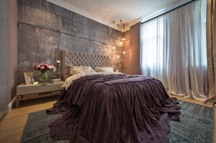têxteis e decoração no interior do quarto em estilo industrial