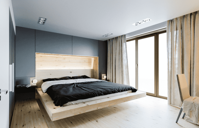 têxteis no interior do quarto em estilo minimalista