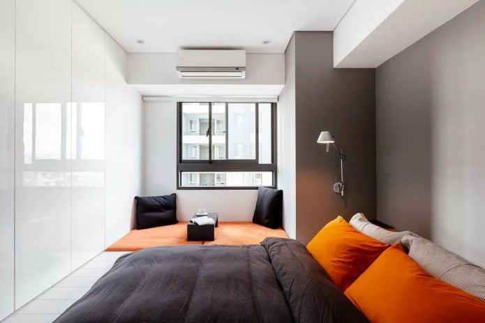 têxteis no interior do quarto em estilo minimalista