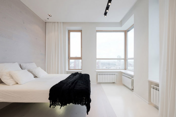 têxteis no interior do quarto em estilo minimalista