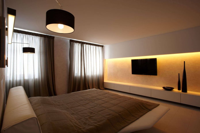 iluminação no interior do quarto em estilo minimalista