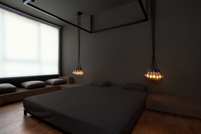 iluminação no interior do quarto em estilo minimalista