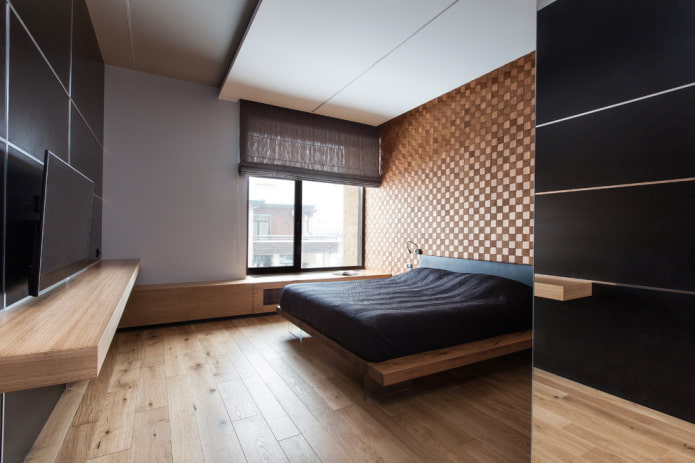 têxteis no interior do quarto em estilo minimalista