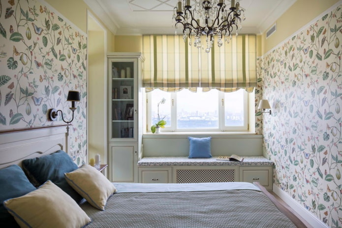 têxteis e decoração no interior do quarto no estilo provençal