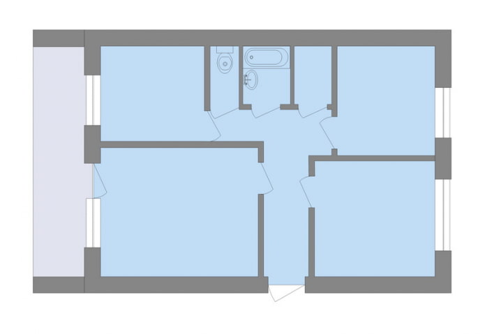 apartamento de três cômodos em uma stalinka
