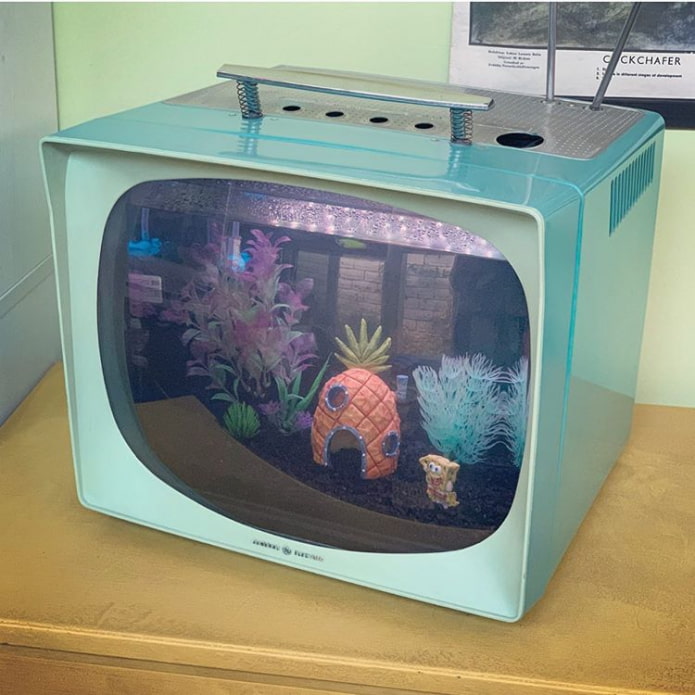 Aquário estiloso de uma TV antiga