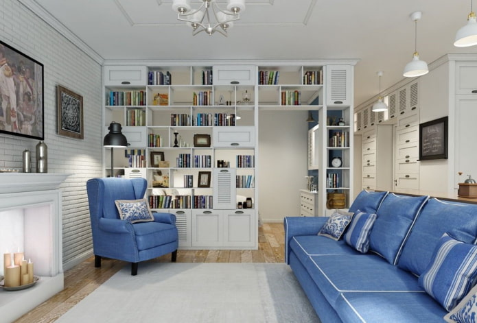 divisória em forma de rack no interior no estilo provençal