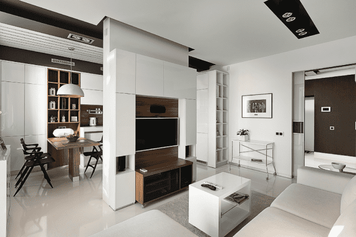 divisória em forma de rack com pedestal no interior