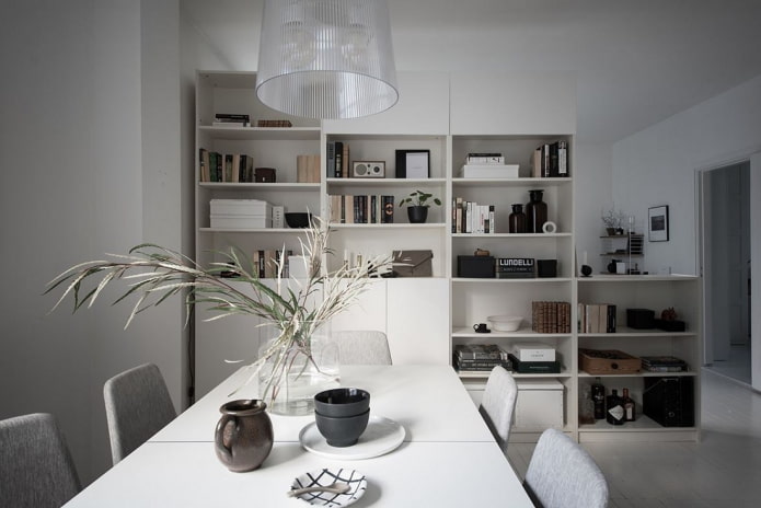 Estrutura de rack no interior em estilo minimalista