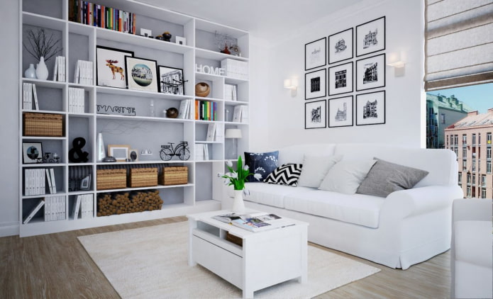 Estrutura de rack no interior em estilo escandinavo