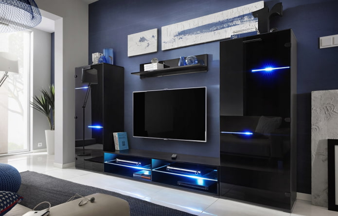 parede no interior da sala de estar em estilo high-tech