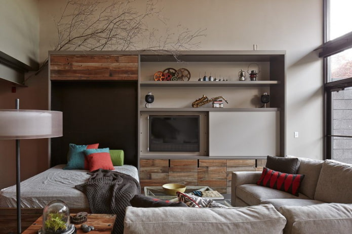 parede no interior da sala de estar em estilo loft