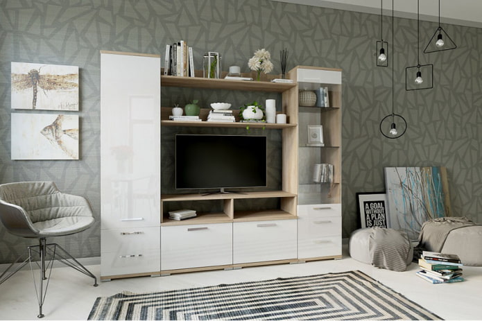 parede modular no interior da sala de estar