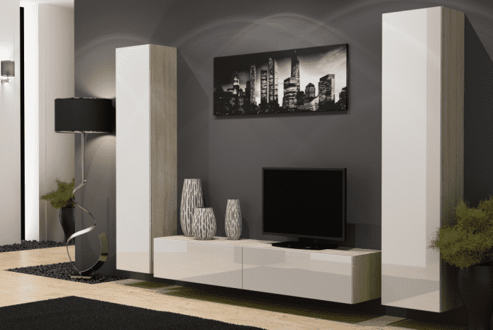 design de parede no interior da sala de estar