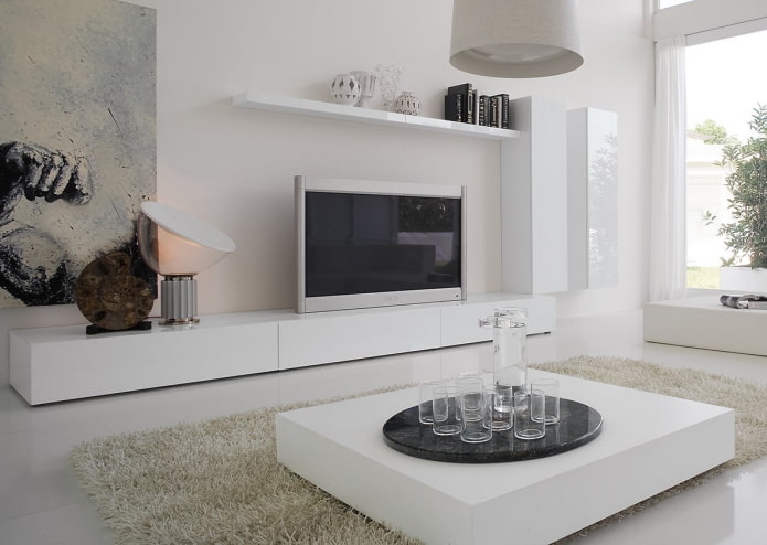 parede no interior da sala de estar em estilo minimalista
