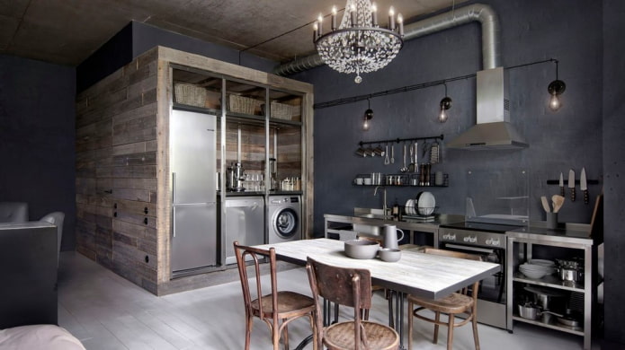 Paredes em estilo loft na cozinha