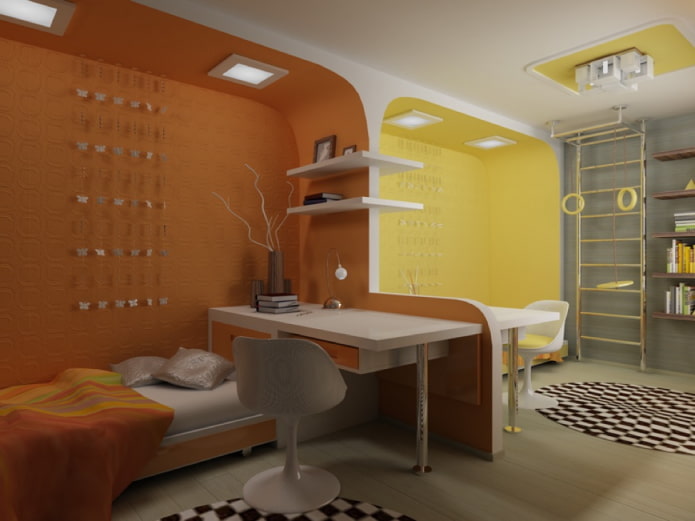 design de parede em um quarto para crianças de sexos diferentes