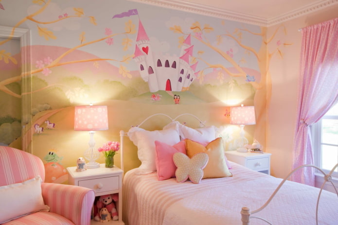 design de parede em quarto de menina