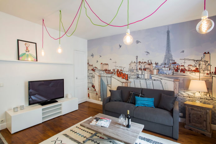 papel de parede fotográfico na sala de estar