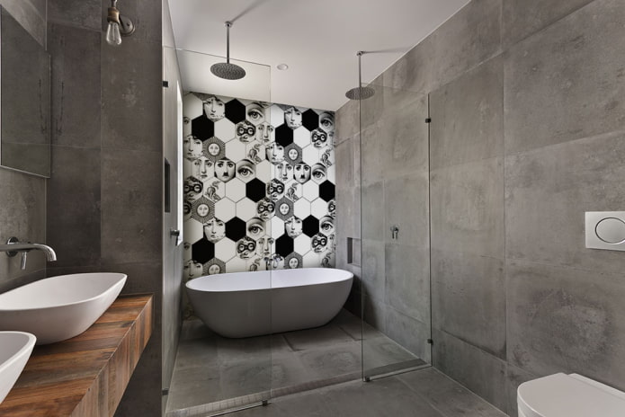 azulejos com aparência de concreto no banheiro