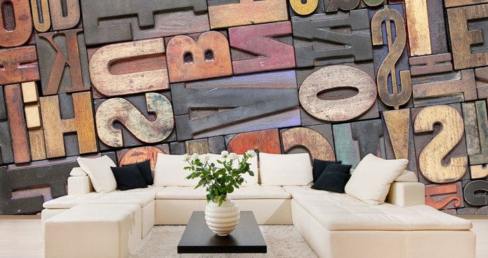 letras em papel de parede fotográfico