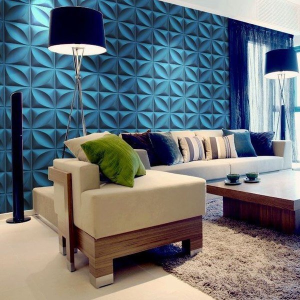 sala de estar com papel de parede 3D moderno