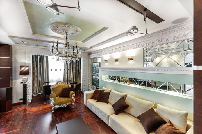 interior de sala de estar em estilo eclético