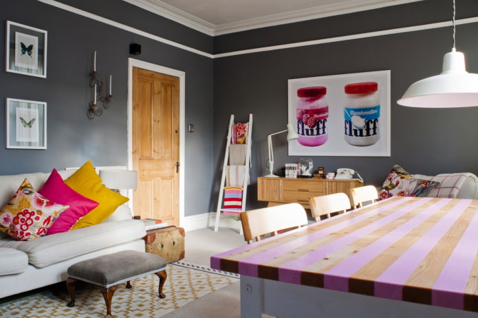 esquema de cores do interior em estilo eclético