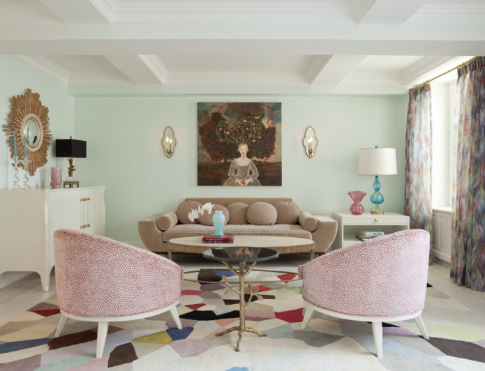 esquema de cores do interior em estilo eclético