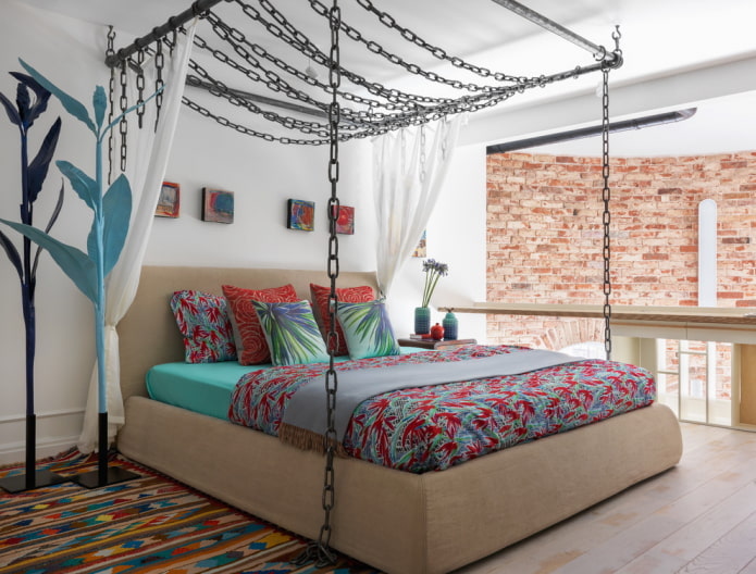 Quarto em estilo fusão com elementos de loft