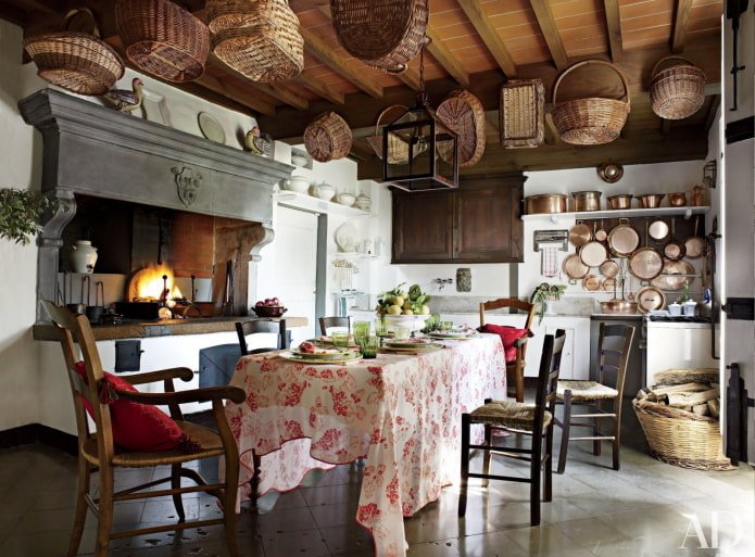 cozinha com decoração de cesto
