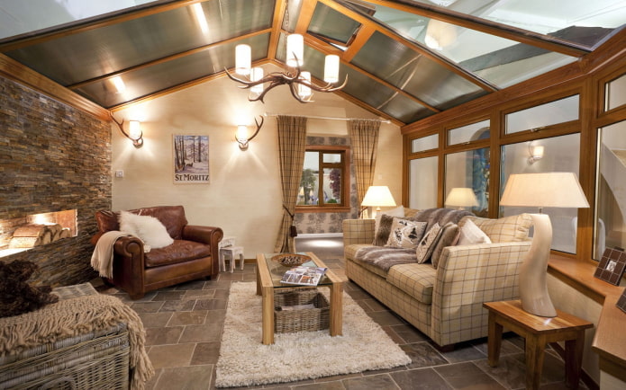 sala de estar em estilo campestre